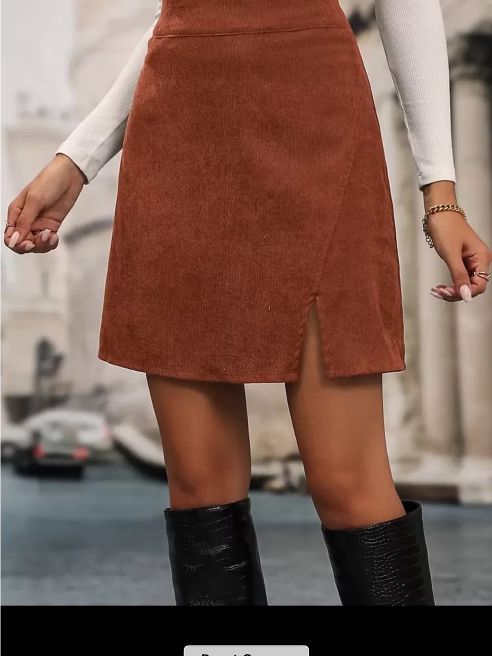 SHEIN Rust Brown Suede-Look Mini Skirt with Small Front Slit
